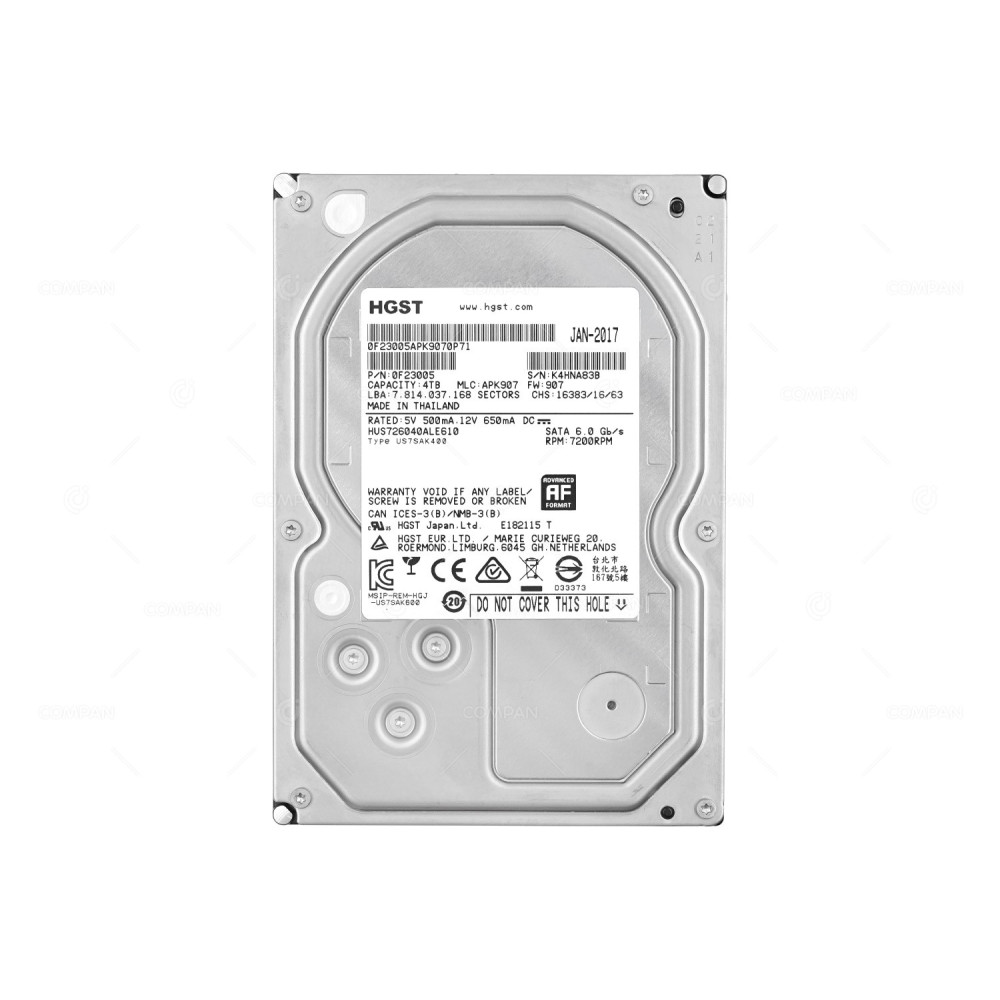 HUS726040ALE610 HITACHI HARD DRIVE 4TB 7.2K 6G SATA 3.5 LFF 0F23005